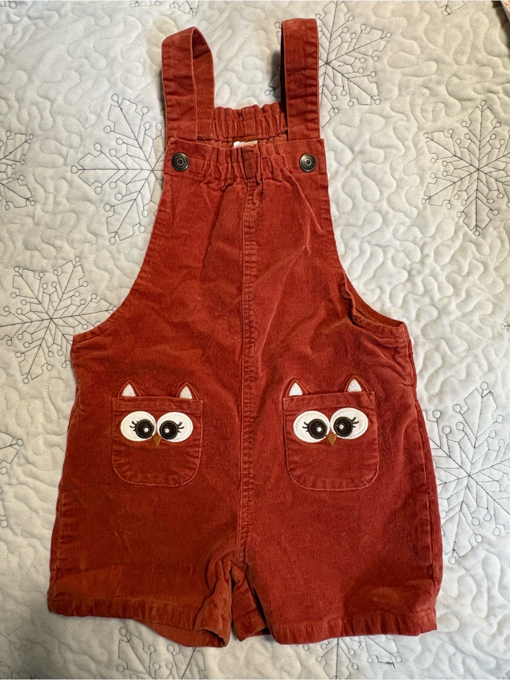 Gymboree Rust Red Corduroy Owl Pocket Overalls
